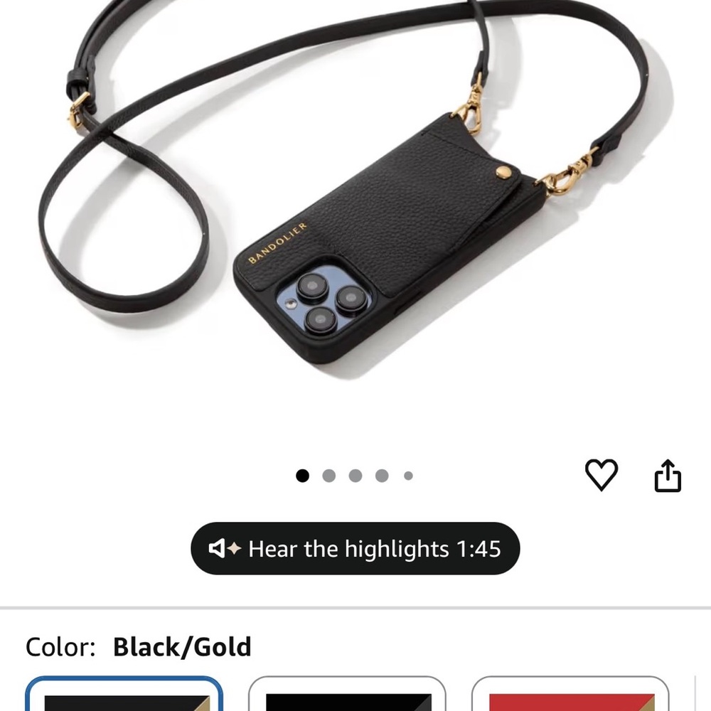 Bandolier Black Pebbled Leather Crossbody Phone Pouch. iPhone 13 Pro Max - Picture 4 of 6